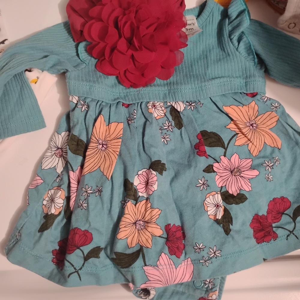 Floral Teal and Red Kids Casual Dress